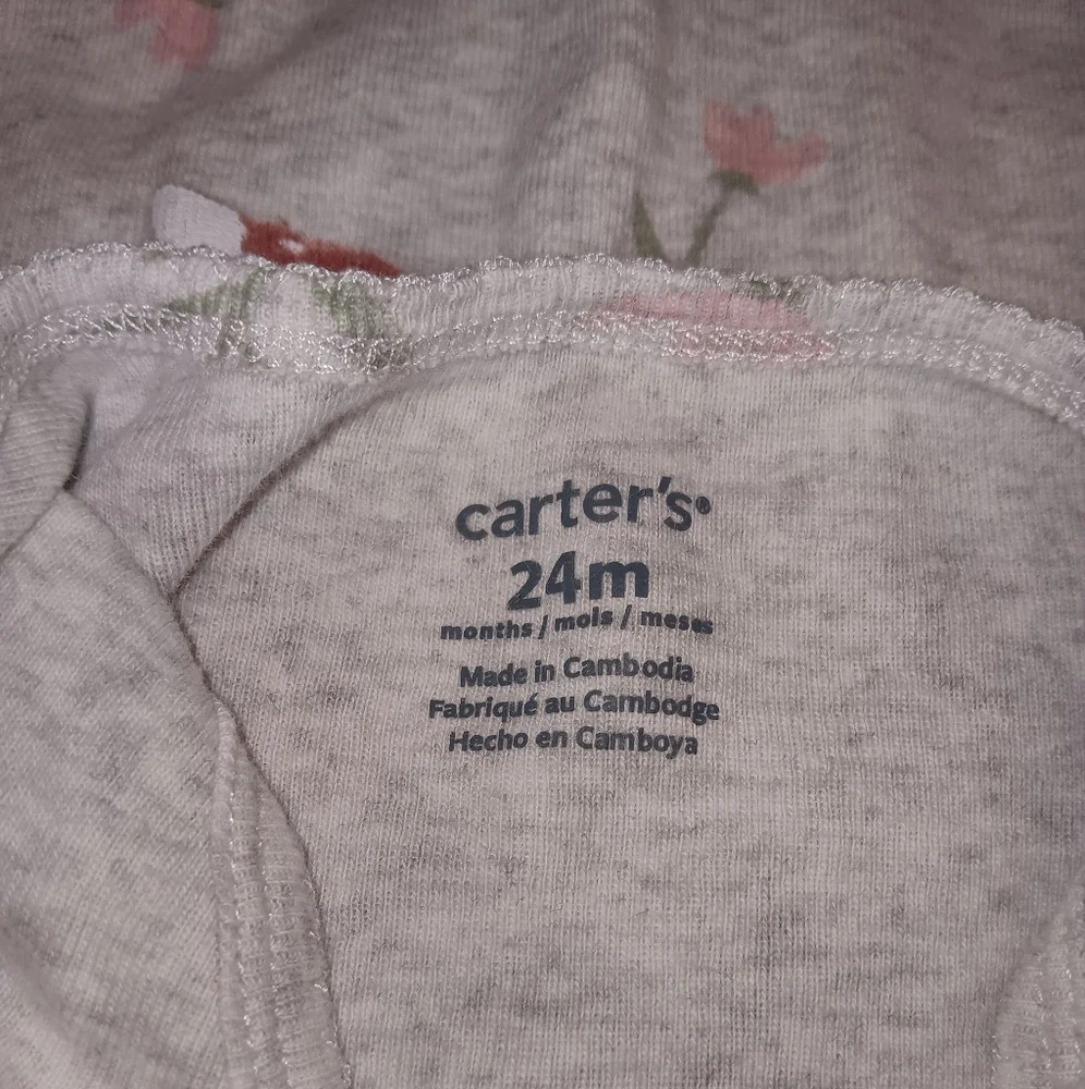 Carters Gray Bodysuit Long Sleeve Snap Onesies Woodland Fox Green Leaves